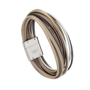 CEM ST9-090B 4-202826-001 Herren Armband Edelstahl Leder