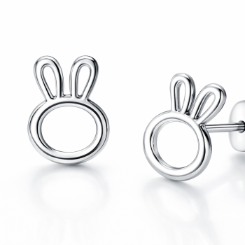 Preview: 925 Sterling Silber Hasen Ohrstecker Damen – Zirkonia – Rhodiniert – Süße Hase Ohrringe Silber 8 mm