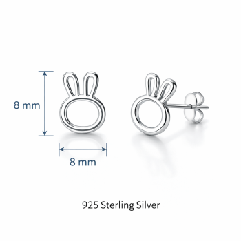 Preview: 925 Sterling Silber Hasen Ohrstecker Damen – Zirkonia – Rhodiniert – Süße Hase Ohrringe Silber 8 mm