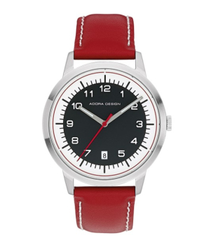 Adora Design AD8319 Damenuhr mit Edelstahlgehäuse, schwarzem Zifferblatt und rotem Lederarmband