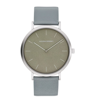Adora AD8390 Herrenuhr mit silbernem Edelstahlgehäuse und grauem Lederarmband