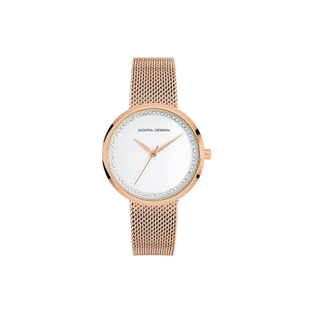 Adora AD8418 Damenuhr mit roséfarbenem Edelstahlgehäuse, Milaneseband und Swarovski-Steinen