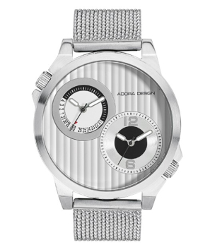 Adora AD8424 Herrenuhr mit weißem Zifferblatt, silberfarbenem Milanaise-Armband und Datumsanzeige – moderne Quarzuhr mit 47 mm Edelstahlgehäuse.