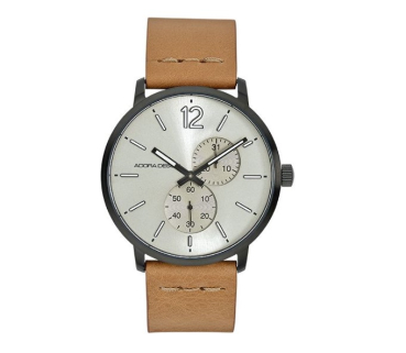 "Adora AD8507 Herrenuhr mit Edelstahlgehäuse, schwarzem Lederarmband, Quarzwerk, Mineralglas und Multifunktion – 5 Bar wasserdicht"