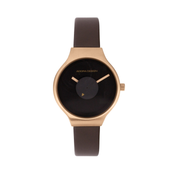 Adora AD8918 Damen Quarzuhr mit roségoldenem Gehäuse und schwarzem Lederarmband