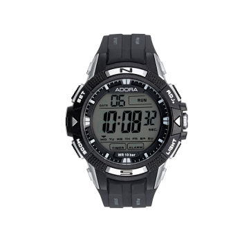 Adora AL3532 Herren Digitaluhr mit Kunststoffgehäuse, Chronograph, Alarm, 2. Zeitzone, 10 Bar Wasserschutz und Dornschließe – sportlich & funktional.