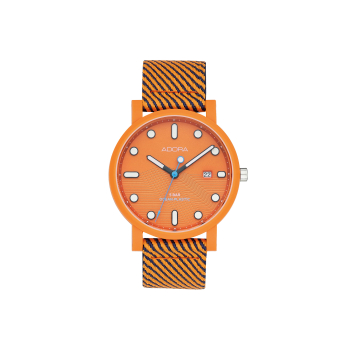 Adora OC2001 Damen Quarzuhr mit Gehäuse und Band aus zertifiziertem Ozean-Plastik, Nylonarmband, Mineralglas und 5 Bar Wasserdichtigkeit – nachhaltig & modern.