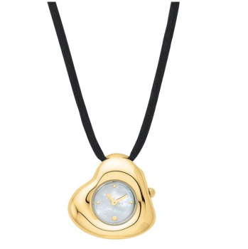 Adora AH1022 Halskette mit goldfarbener Edelstahl-Quarzuhr, Mineralglas und 3 Bar Wasserschutz. Schmuckstück mit integrierter Uhr.