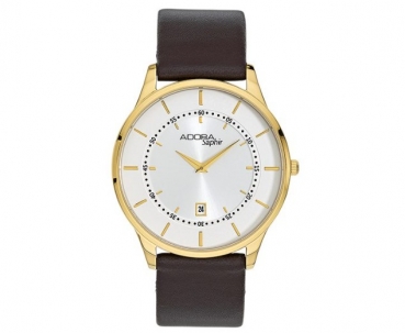 Adora AS4492 Herrenuhr mit goldfarbenem Edelstahlgehäuse, Saphirglas und braunem Lederarmband