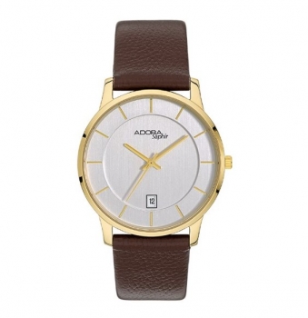 ADORA AS 4531 Saphir Herren Uhr Armbanduhr Edelstahl Leder