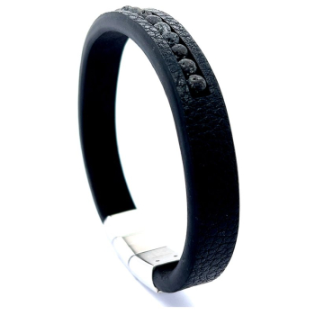 CEM 4-203227-001 ST-00098B Herren Damen Leder Armband mit Lavastein Kugeln