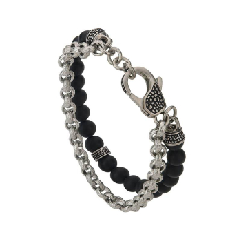 CEM 4-203275-001    ST-00128B Armband Edelstahl mit Onyx Kugeln silber schwarz