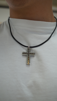 CEM ST9-116C 4-202875-001 Unisex Halskette Leder Edelstahl mit Kreuz 50cm