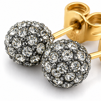 Preview: Edelstahl Damen Ohrstecker vergoldet mit Kristallen Ø 8 mm – Kugel Design Ohrringe gelb [CEM ST-00135O]