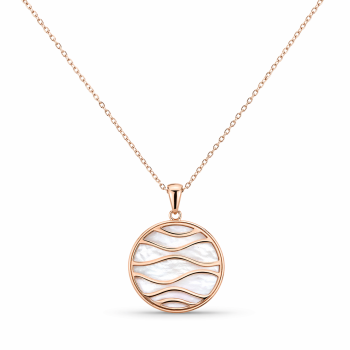 Edelstahl Damen Kette rosévergoldet mit Perlmutt Anhänger – Ankerkette 50+5 cm CEM { 4-203089-001-ST-00009C }