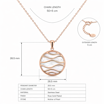 Edelstahl Damen Kette rosévergoldet mit Perlmutt Anhänger – Ankerkette 50+5 cm CEM { 4-203089-001-ST-00009C }