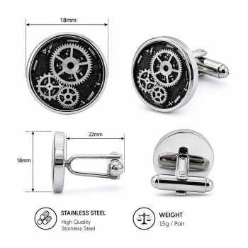 Herren Manschettenknöpfe Edelstahl Zahnräder Ø 18 mm [CEM 4-202995-001 ST9-169M]