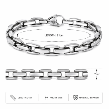 Preview: Titan Armband Herren Silber Poliert – Massives Titanarmband 7mm mit Karabinerverschluss CEM [ PTS760 ]