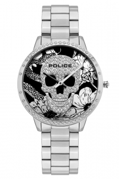 Police PL.16067MS/03M Damen Uhr Damenuhr Armbanduhr Quarz Edelstahl Silber  Steine