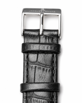 Preview: Jacques Lemans Chronograph Lederarmband 21 mm Schwarz Kroko Ersatzband
