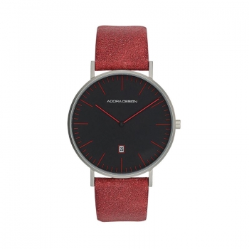 Adora AD8596 Herrenuhr aus Edelstahl mit rotem Lederarmband und schwarzem Zifferblatt – sportliche Quarzuhr für Herren