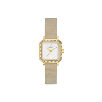 Adora AT5413 Damenuhr mit eckigem goldfarbenem Edelstahlgehäuse und beigem Kunstlederarmband