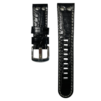 TW-Steel Uhrenband Echtleder schwarz mit weißer Naht Kroko 22mm