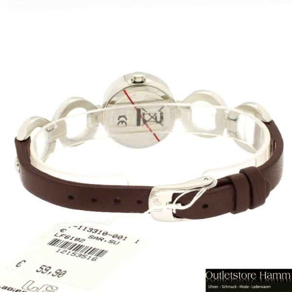 Adora LF6182 Damen Quarzuhr mit rundem silberfarbenem Edelstahlgehäuse, strukturiertem Zifferblatt, braunem Lederarmband und goldfarbenen Zeigern – stilvoll & feminin.
