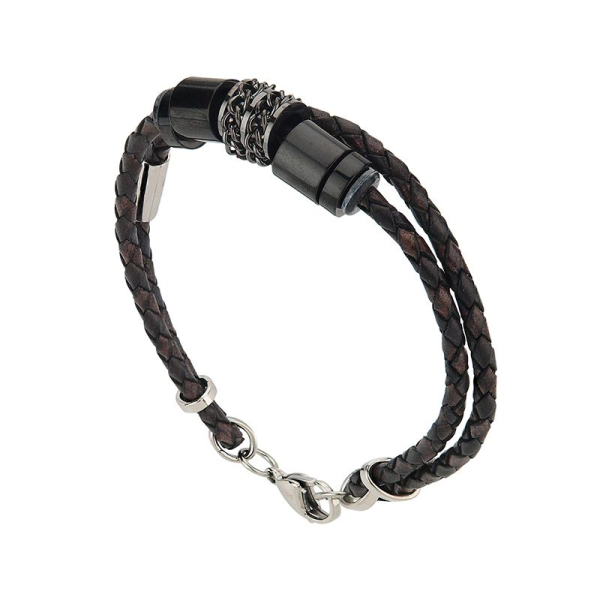 CEM ST8-047 4-202537-001 Herren Edelstahl Leder-Armband | 2-reihig 21cm