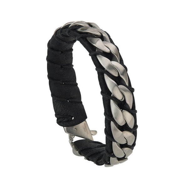 CEM ST8-180B 4-202673-001 Armband Herren Edelstahl Leder 21cm