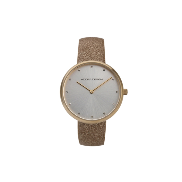 Adora AD8172 Damenuhr mit goldfarbenem Edelstahlgehäuse und beigem Lederarmband – 3 ATM wasserdicht