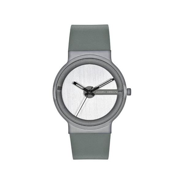 Adora AD8428 Herren Quarzuhr mit grauem Lederarmband, Edelstahlgehäuse, Mineralglas und 5 Bar Wasserschutz – modern & klassisch.