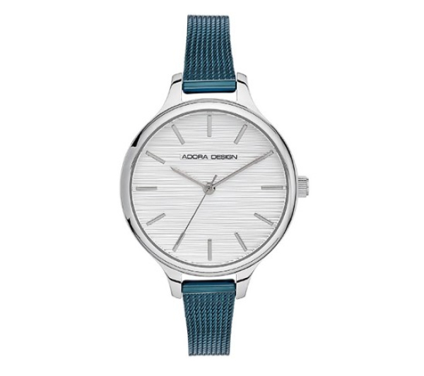 Adora AD8429 Damenuhr mit Seiko Y121 Quarzwerk, stahlfarbenem Edelstahlgehäuse, Milaneseband und Mineralglas. 3 Bar wasserdicht – mit Schiebeschließe.