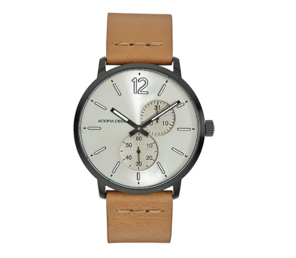 "Adora AD8507 Herrenuhr mit Edelstahlgehäuse, schwarzem Lederarmband, Quarzwerk, Mineralglas und Multifunktion – 5 Bar wasserdicht"