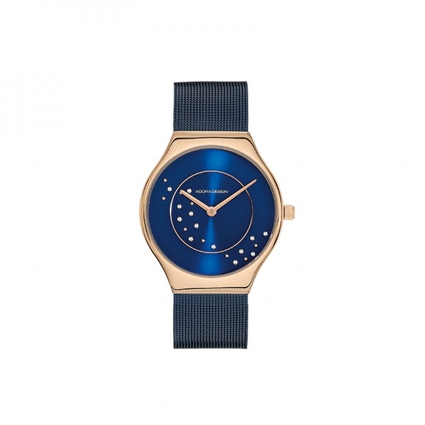 Adora AD8548 Damenuhr aus Edelstahl in Blau & Roségold mit Quarzwerk, Mineralglas und Schiebeschließe mit Sicherheitsbügel. Wasserdicht bis 3 Bar.