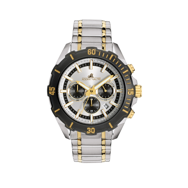 "Adora AN2280 Herrenuhr mit silberfarbenem Edelstahlgehäuse, Mineralglas, Quarzwerk und Edelstahlarmband mit Sicherheitsfaltschließe – 10 Bar wasserdicht, 47 mm Gehäuse"