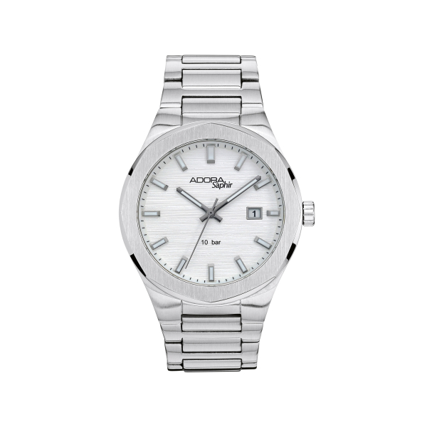Adora AS4644 Herrenuhr mit Saphirglas, 43 mm Edelstahlgehäuse, Gliederarmband und 10 Bar Wasserschutz – robust & elegant.