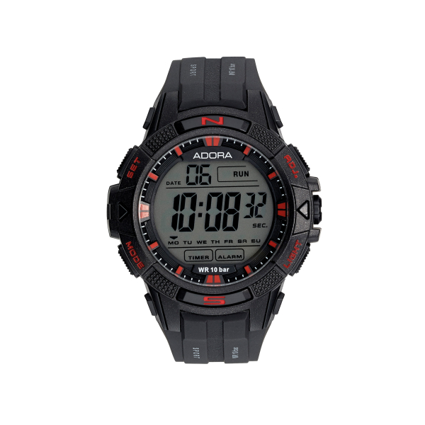 Adora AL3533 Herren-Digitaluhr mit Kunststoffgehäuse, Chronograph, Alarm, Timer, zweiter Zeitzone und 10 Bar Wasserschutz – funktional & sportlich.