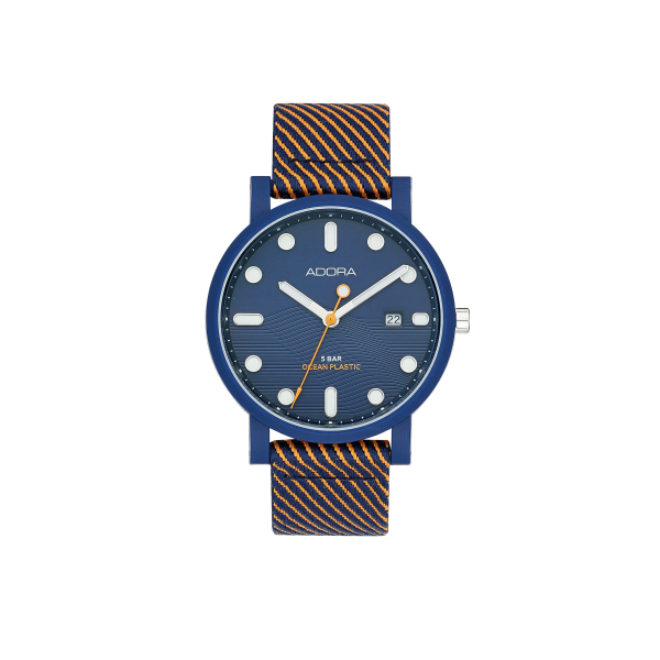 Adora OC2000 Damen Quarzuhr mit Gehäuse und Band aus zertifiziertem Ozean-Plastik, Nylonarmband, Mineralglas und 5 Bar Wasserschutz – umweltfreundlich & alltagstauglich.