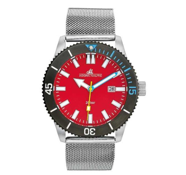 "Adora Nautic AN2191 Herrenuhr mit Edelstahlgehäuse, verschraubter Krone, Mineralglas, Edelstahlarmband und Schiebeschließe mit Sicherheitsbügel – 20 Bar wasserdicht"