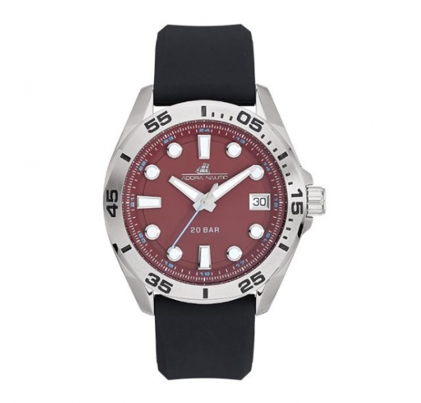 Adora Nautic AN2248 Herren Quarzuhr mit Edelstahlgehäuse, Silikonarmband, Mineralglas und verschraubter Krone. 20 Bar wasserdicht – sportlich und robust.