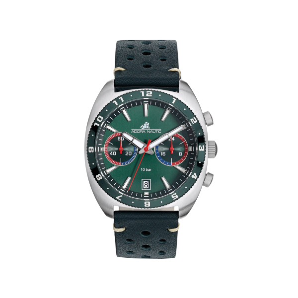 Adora Nautic AN2313 Chronograph Herrenuhr mit Edelstahlgehäuse und braunem Lederarmband – wasserdichte Quarzuhr bis 10 Bar