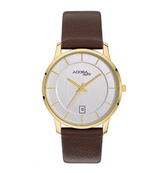 Adora AS4531 Herrenuhr mit Edelstahlgehäuse, Saphirglas, Quarzwerk und schwarzem Lederarmband – 5 Bar wasserdicht und klassisch im Design.