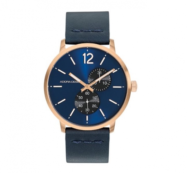 Adora Uhr Herren Lederarmband  Adora Edelstahl Herrenuhr  Herrenuhr 43 mm Quarz  Multifunktionsuhr Herren  Adora Design Herrenuhr  Quarzuhr Männer wasserdicht  elegante Männeruhr mit Lederband