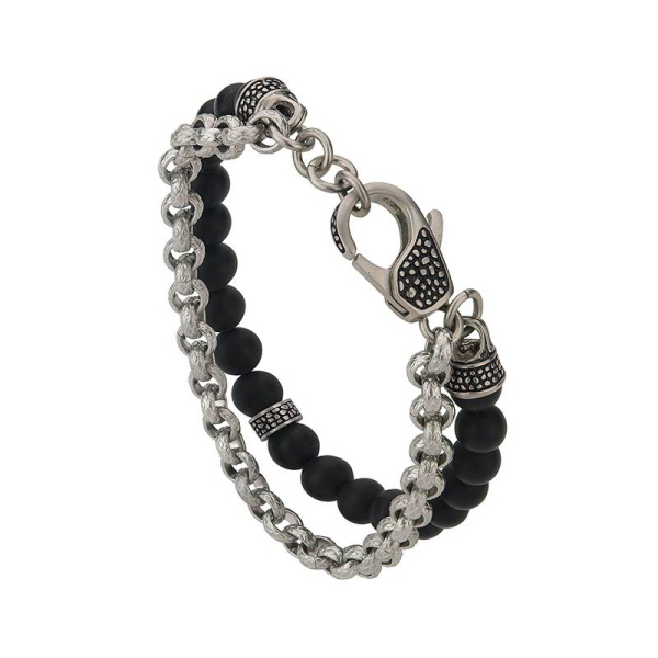 CEM 4-203275-001    ST-00128B Armband Edelstahl mit Onyx Kugeln silber schwarz