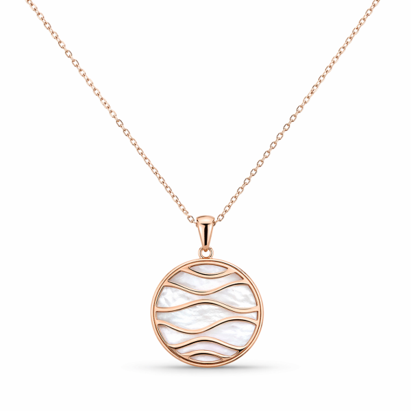 Edelstahl Damen Kette rosévergoldet mit Perlmutt Anhänger – Ankerkette 50+5 cm CEM { 4-203089-001-ST-00009C }