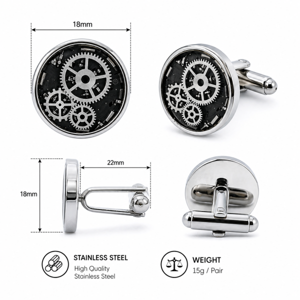 Herren Manschettenknöpfe Edelstahl Zahnräder Ø 18 mm [CEM 4-202995-001 ST9-169M]