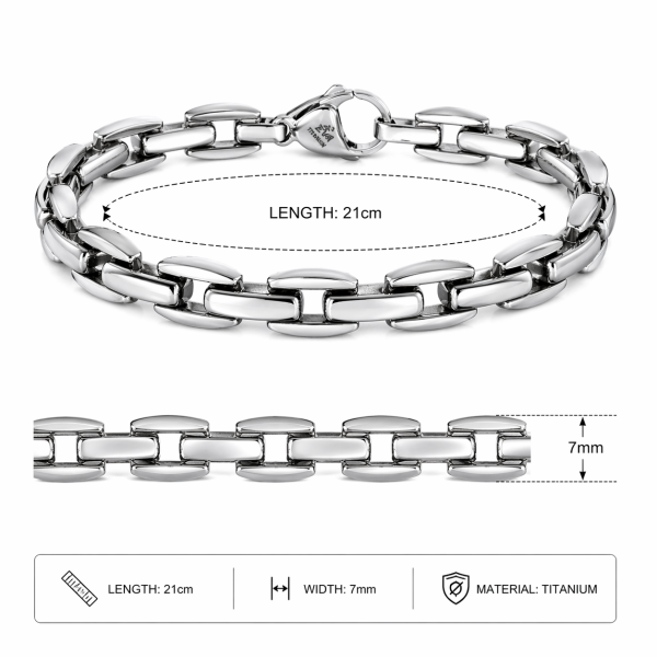 Titan Armband Herren Silber Poliert – Massives Titanarmband 7mm mit Karabinerverschluss CEM [ PTS760 ]