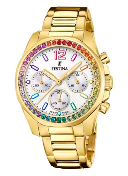 Festina F20609/2 Damenuhr Armbanduhr Edelstahl Gold Gliederarmband Faltschließe