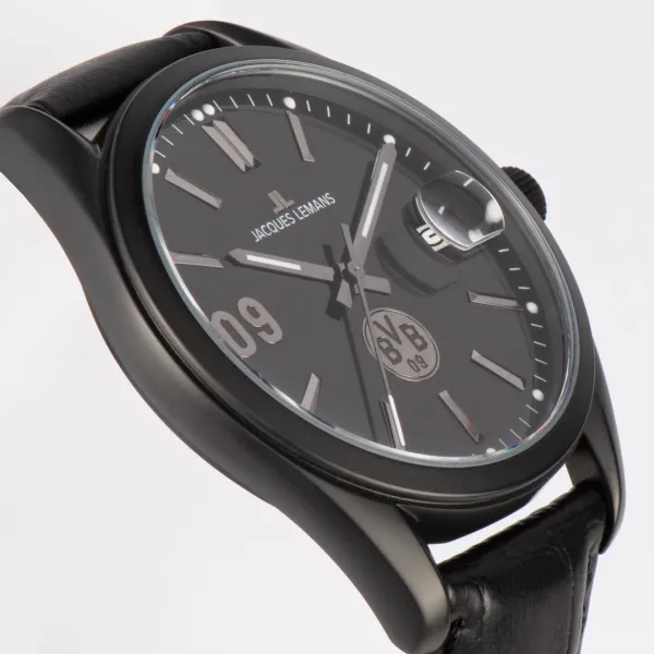 Jacques Lemans BVB-02 Uhr Herren Edelstahl Leder schwarz Quarz